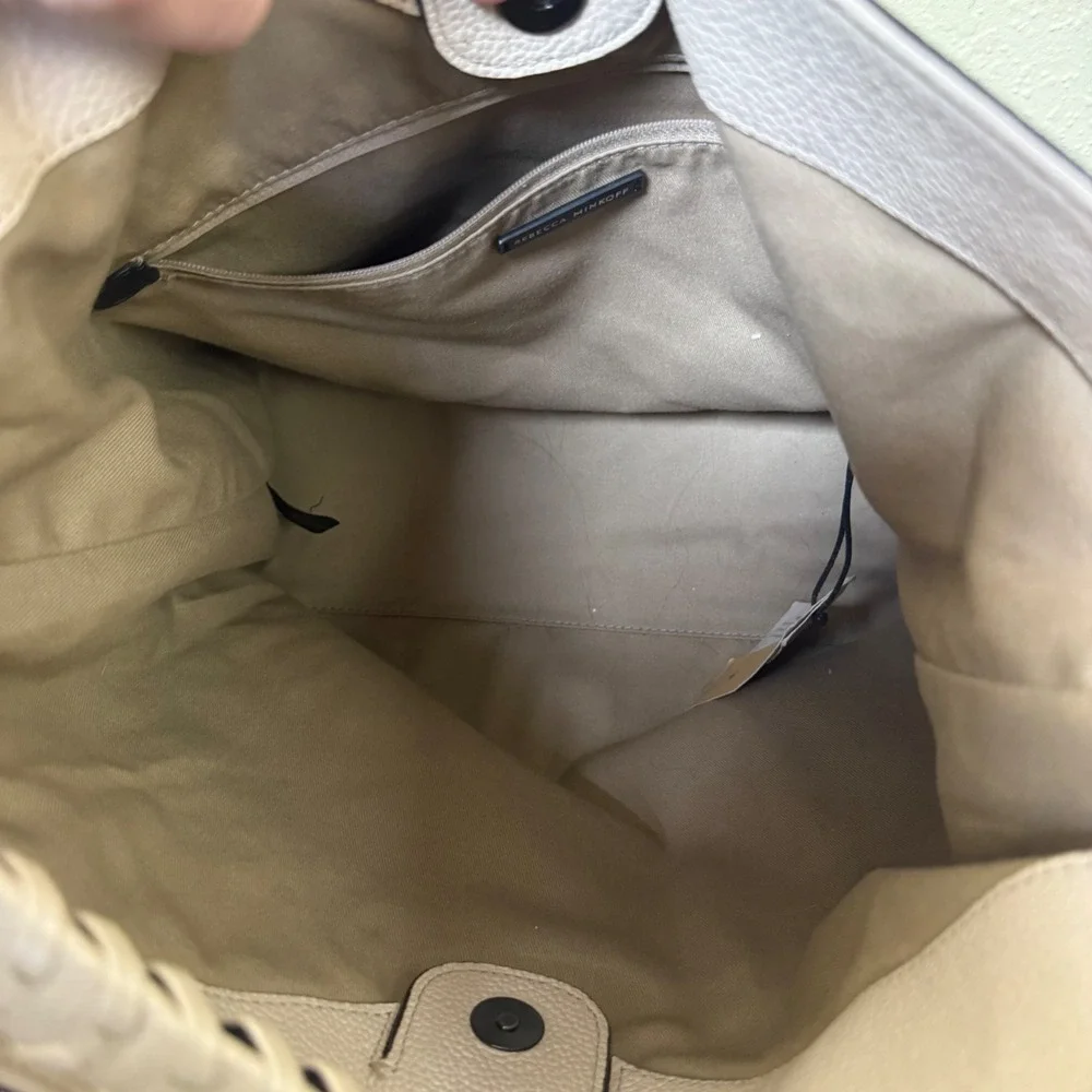 Rebecca Minkoff Chain Hobo Bag Cream Leather Handle Side Zippers‎ Quiet Luxury